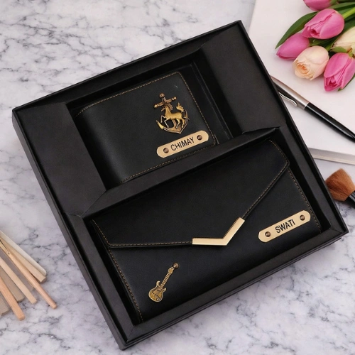 1 Personalized couple wallet gift set with custom name men and women wallets by Tohfa Riwaz