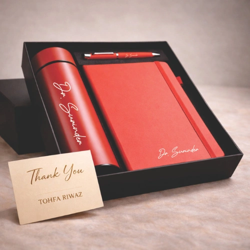 Diary notebook, stainless steel water bottle and pen corporate gift set