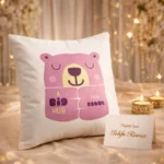 Personalized A Big Hug cushion with custom message card curated by Tohfa Riwaz
