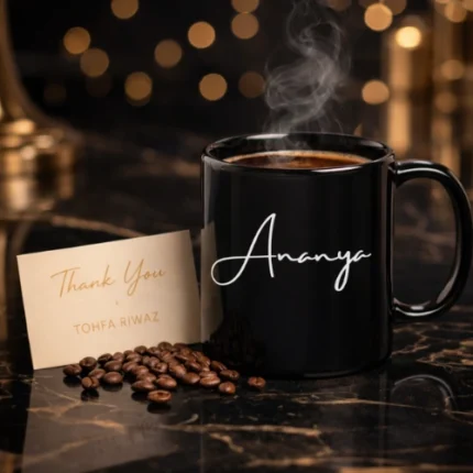 Personalized black coffee cup gift for men and women by Tohfa Riwaz