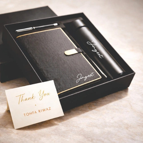 Diary notebook, stainless steel water bottle and pen corporate gift set