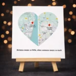 Mapping Hearts personalised map photo stand with wooden easel by Tohfa Riwaz
