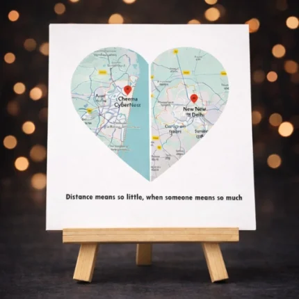 Mapping Hearts personalised map photo stand with wooden easel by Tohfa Riwaz