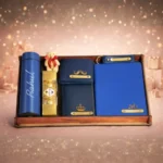 Customized men gift set featuring wallet passport cover diary stainless steel bottle and keychain