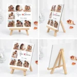 Custom date saver photo stand gift with wooden easel for couples