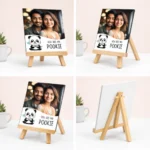 Custom date saver photo stand gift with wooden easel for couples