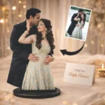 Personalized photo cut-out stand with custom note card by Tohfa Riwa