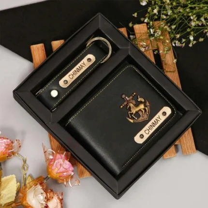 Customized men wallet and keychain gift set perfect for birthday gifting