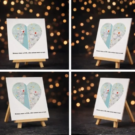 Custom heart-shaped location map photo stand romantic gift