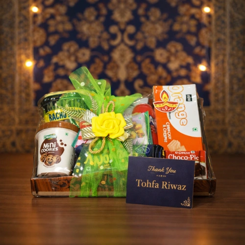 Premium wooden tray gift hamper with assorted sweets and dry fruits Mohali