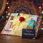 Luxury wooden tray gift hamper with chocolates nuts flowers and greeting card Mohali