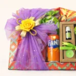 Luxury wooden tray gift hamper with chocolates nuts flowers and greeting card Mohali