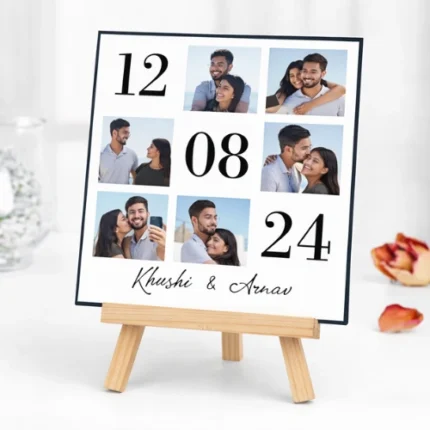 Personalised photo stand with elegant wooden easel curated by Tohfa Riwaz