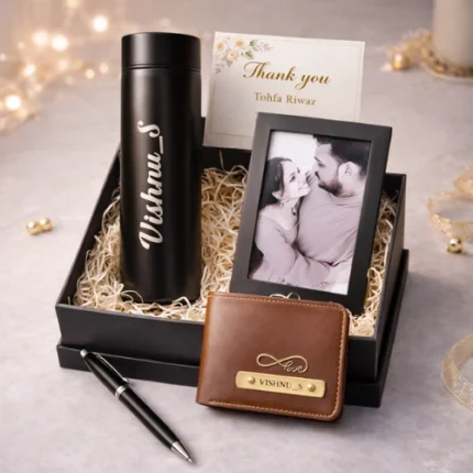 Personalised photo frame gift hamper with premium accessories by Tohfa Riwaz