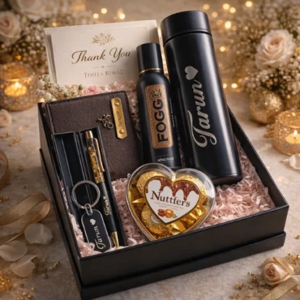 Premium personalized men’s gift hamper with wallet belt fogg deo and teddy by Tohfa Riwaz