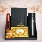 Personalized Luxury Black Gift Hamper by Tohfa Riwaz | Custom Diary, Bottle, Pen, Chocolates & Teddy Combo - Image 4