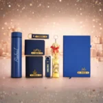 Personalized luxury gift hamper for men with wallet diary passport cover bottle and chocolates by Tohfa Riwaz
