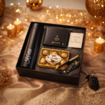 Personalized premium men’s gift set with wallet pen keychain and stainless steel bottle by Tohfa Riwaz
