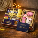 Luxury wooden tray gift hamper with fragrance diffuser chocolates and dry fruits Mohali