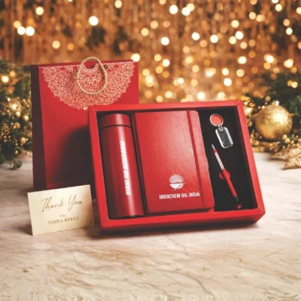 Diary notebook, stainless steel water bottle, pen and key chain corporate gift set