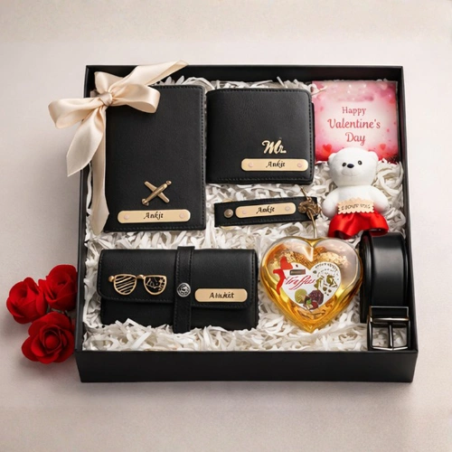 Premium personalized men’s gift hamper with wallet belt fogg deo and teddy by Tohfa Riwaz