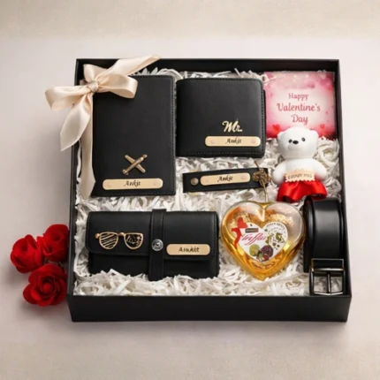 Premium personalized men’s gift hamper with wallet belt fogg deo and teddy by Tohfa Riwaz