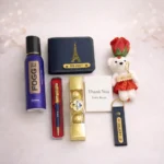 Men gift set featuring premium wallet leather belt sunglasses cover and deodorant