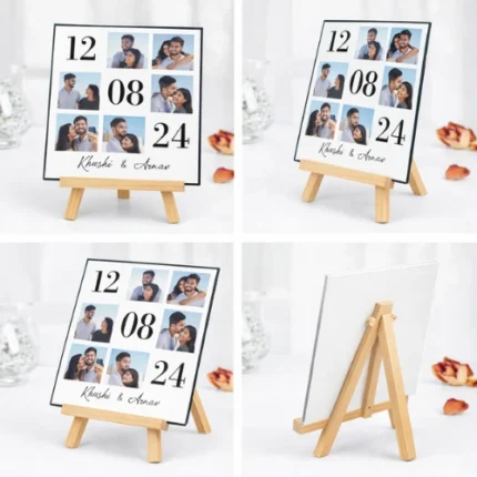 Personalised photo frame stand with wooden easel perfect for gifting
