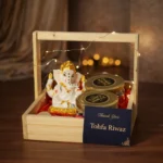 Decorative wooden tray gift hamper with Ganesh idol chocolates and dry fruits Mohali