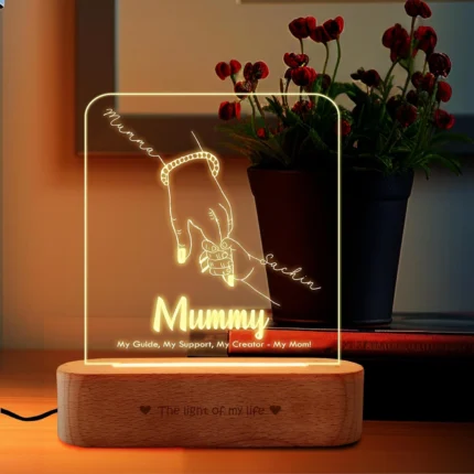 Personalized LED Acrylic Engraving Lamp with Wooden Base